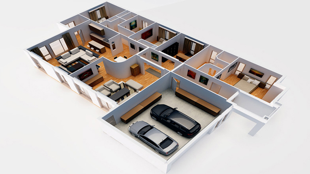 Image 3D d'intérieur de maison individuelle